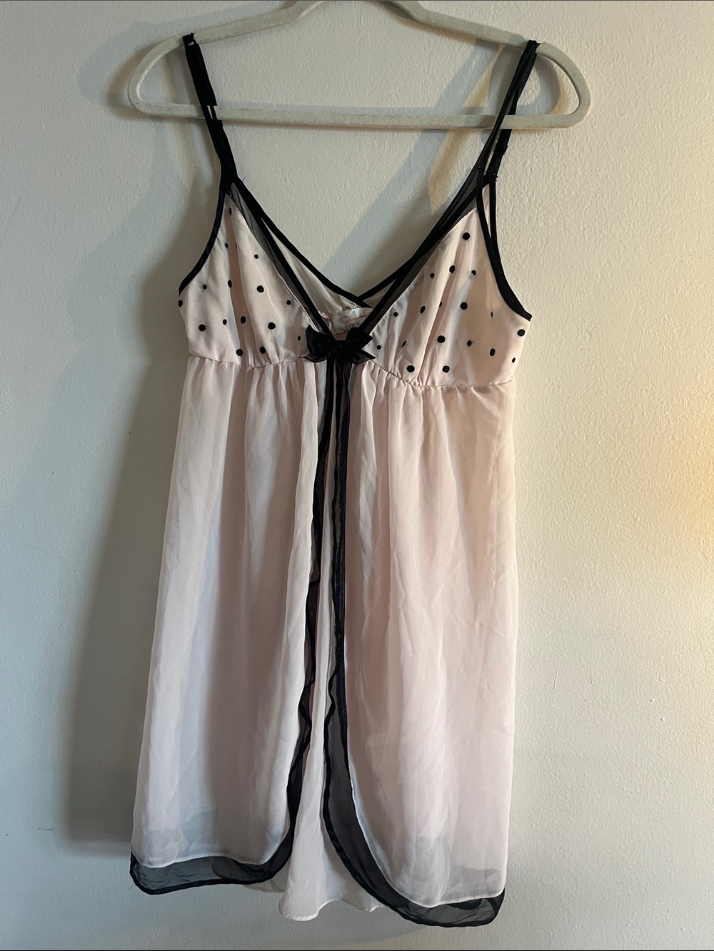 Oscar de la Renta Pale Pink Sheer Slip with Black Trim